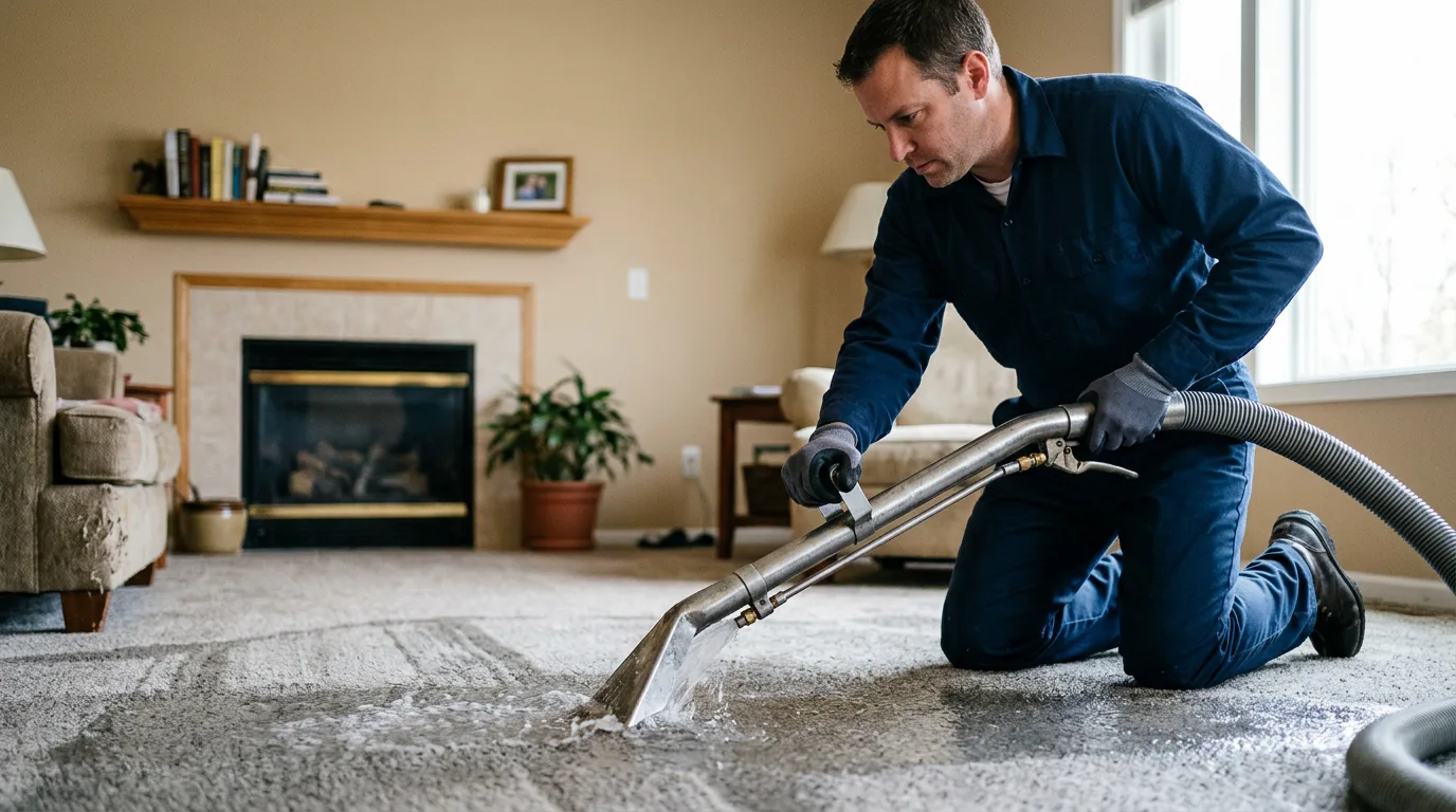 Water damage restoration technician working near Gilman, IA